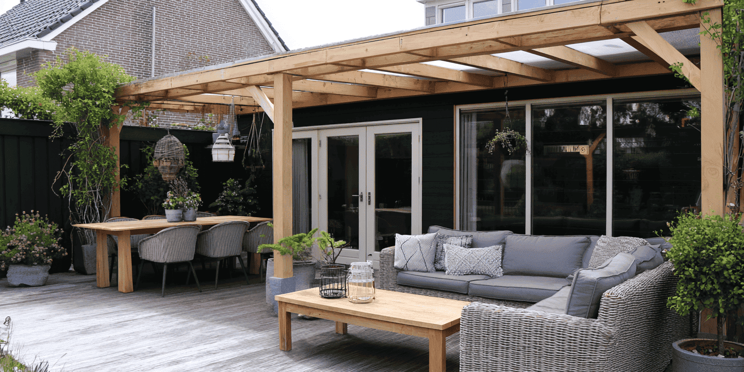 tuin met overkapping veranda in je tuin