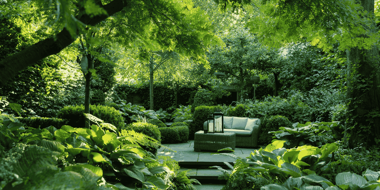 Tuin op het noorden in de schaduw