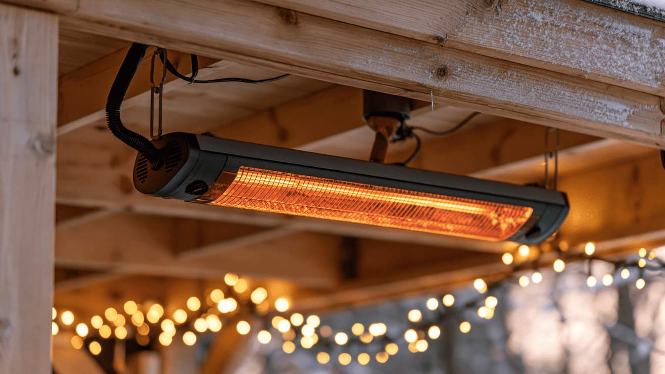 Infrarood lamp in de tuin tijdens de winter
