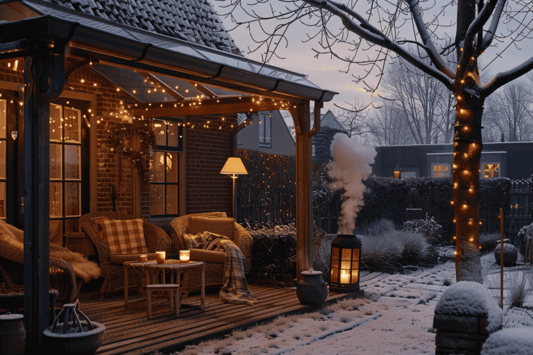 genieten van je tuin in de winter Tuin in winter met overkapping en verlichting