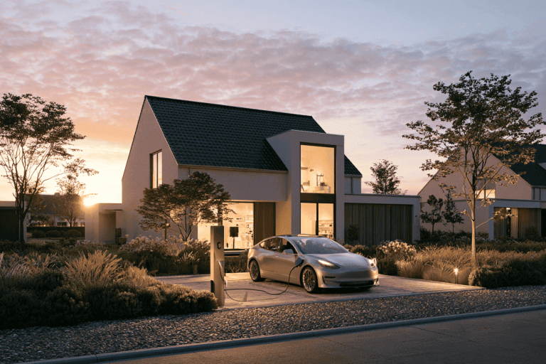 Elektrische auto voor een moderne woning