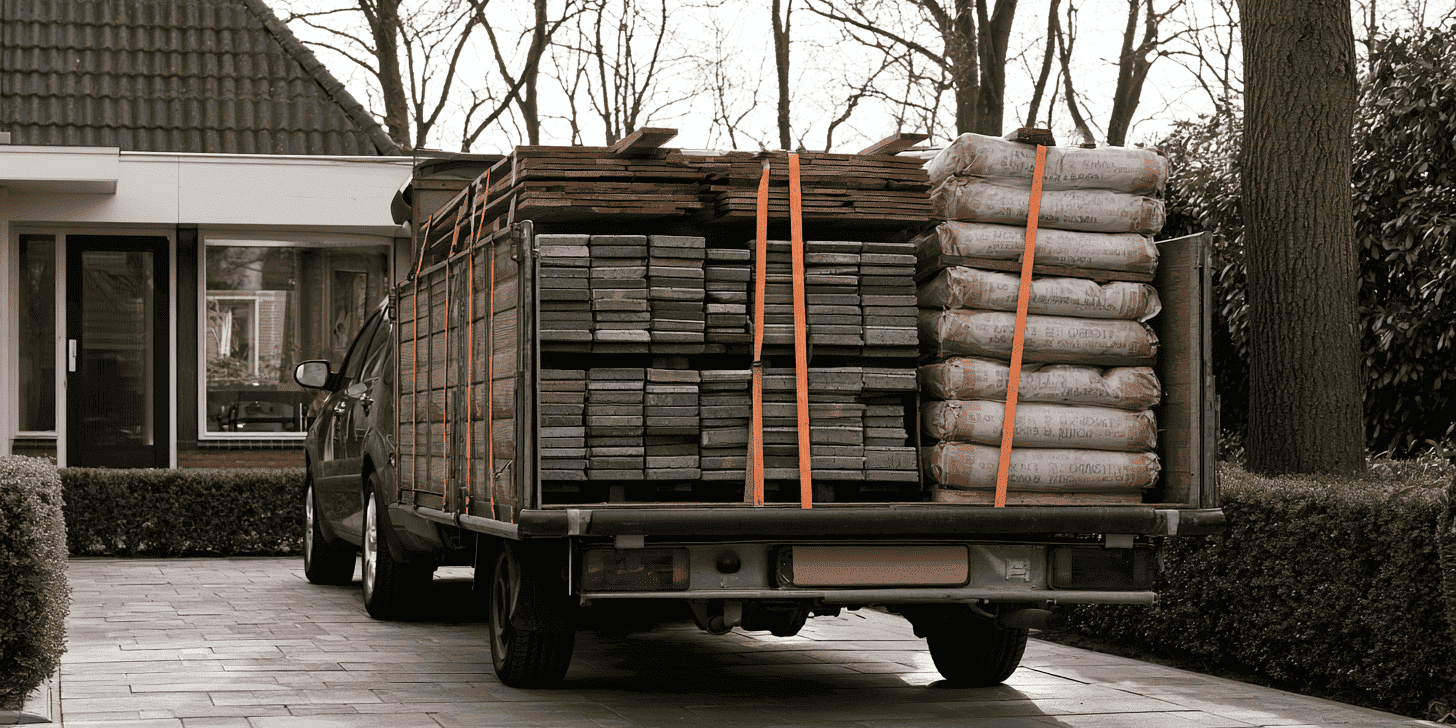 image1 Aanhanger met bouwmateriaal geladen achter auto