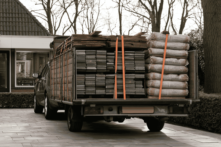 image1 Aanhanger met bouwmateriaal geladen achter auto