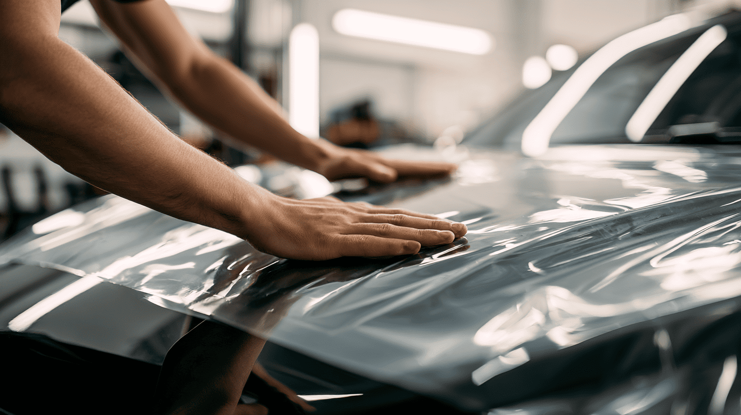 ppf folie wordt aangebracht op een auto