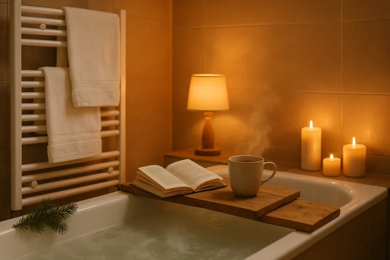 Thuis wellness: dampend bad met kaarsen, thee en boek